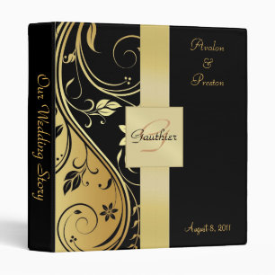 Classeur floral de ruban de monogramme d'or de