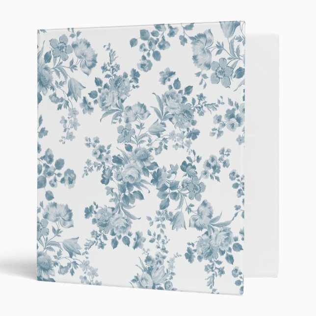 Classeur Floral élégant de Bohème blanc bleu vintage (Devant/intérieur)
