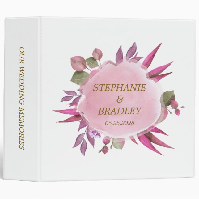Classeur Floral Élégant Moderne Blush Rose Mariage Album (Devant/Côté)