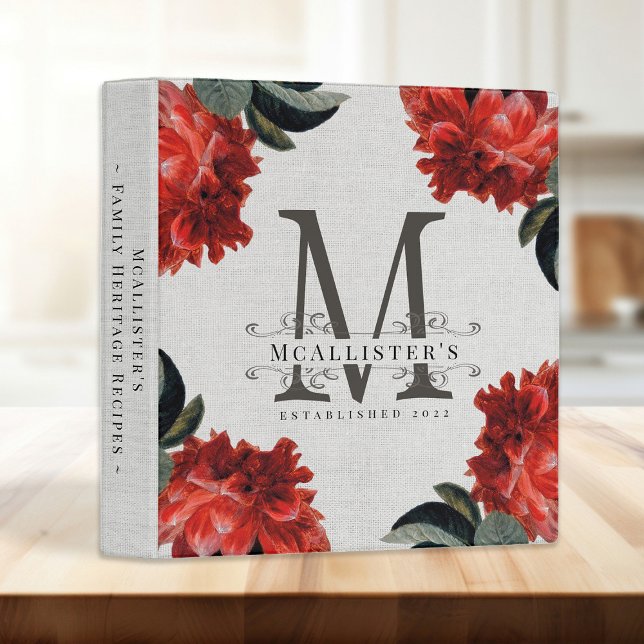 Classeur Floral Famille Monogramme Etablir Linen Cookbook (Floral Monogram Family Establish Linen Cookbook 3 Ring Binder)