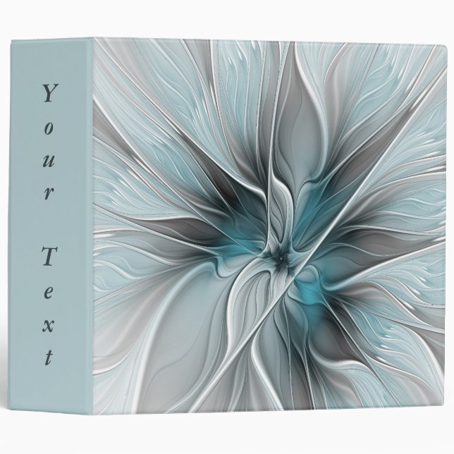 Classeur Floral Fractal Moderne Fleur Abstrait gris bleu (Devant/Côté)
