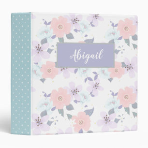 Classeur Floral Girly Nom personnalisé