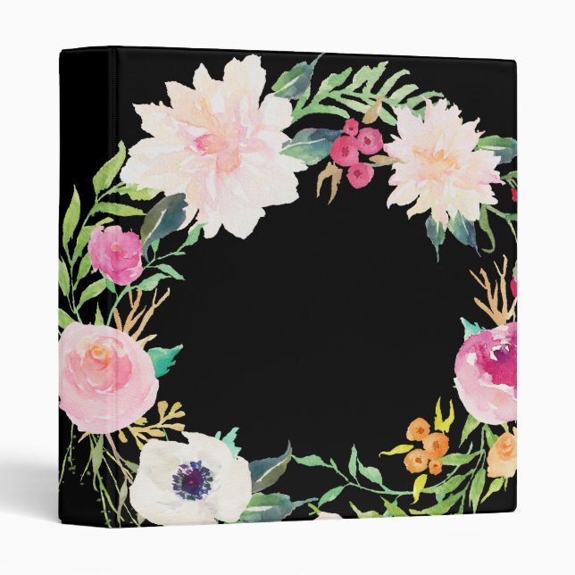 Classeur floral moderne de noir de guirlande (Devant/Côté)