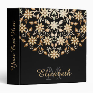 Classeur Floral noir et or élégant