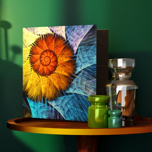 Classeur Floral Orange Bleu Jaune Art Abstrait (Floral Orange Yellow Blue Abstract Art 3 Ring Binder)