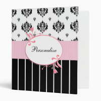 Floral rose chic de damassé noire et blanche avec