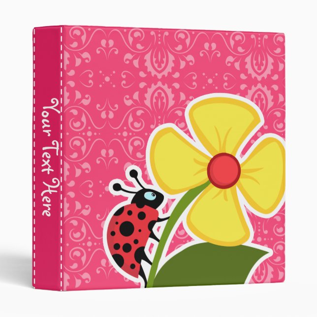 Classeur Floral rose ; coccinelle (Devant/Côté)