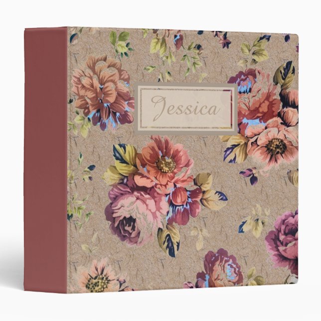 Classeur Floral rustique vintage (Devant/Côté)