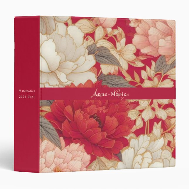 Classeur Floral rustique vintage élégant rouge (Devant/Côté)