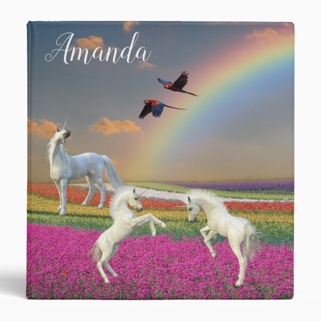 Classeur Floral Unicorn Baby Foals Rainbow Personnalisé (Devant)