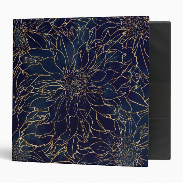 Classeur Flore dorée et bleu Dahlia (Devant/intérieur)