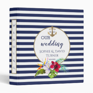 Classeur Flore tropicale Luau Marine Bleu Mariage Photo Alb