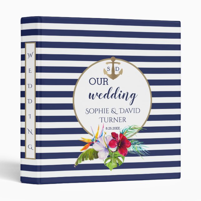 Classeur Flore tropicale Luau Marine Bleu Mariage Photo Alb (Devant/Côté)