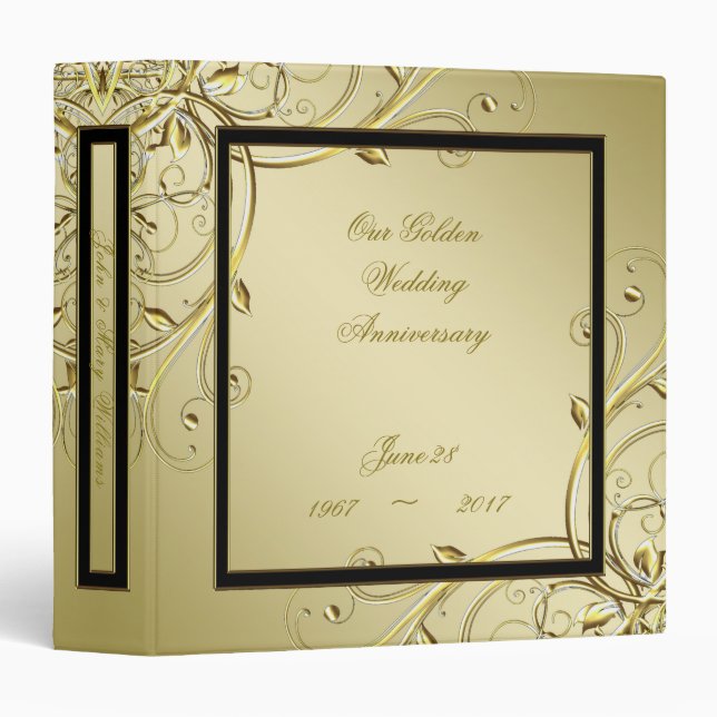 Classeur Florish Gold Black 50e anniversaire Mariage (Devant/Côté)