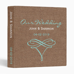 Classeur Flourish turquoise sur la toile de jute rustique -