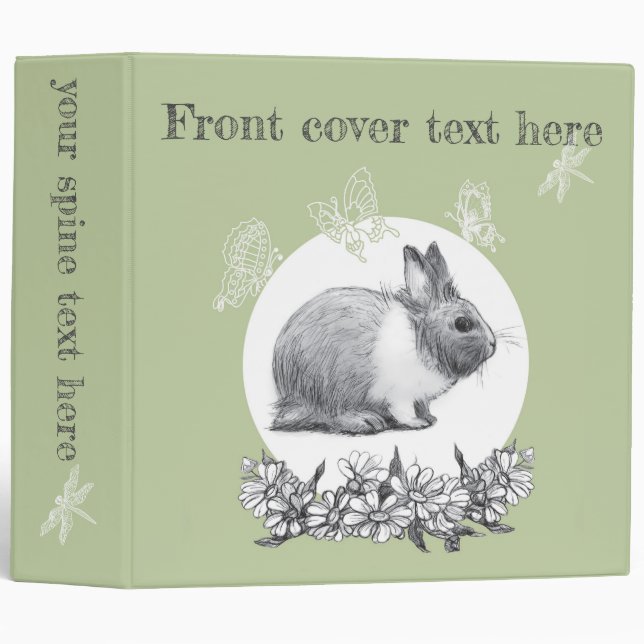 Classeur Fluffez le lapin. Dessin au crayon. (Devant/Côté)