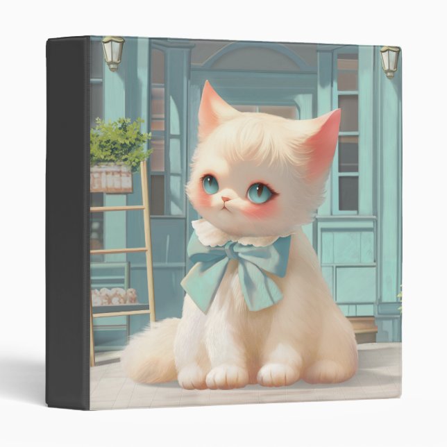 Classeur Fluffy Kitten avec Blue Bow à la pâtisserie (Devant/Côté)