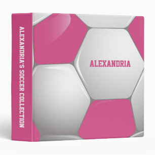 Classeur Football Soccer Ball rose et blanc personnalisable