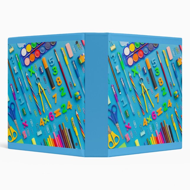 Classeur Fournitures d'art (Colorful pens, pencils, and playful number magnets, creating a cheerful and organized atmosphere.  )