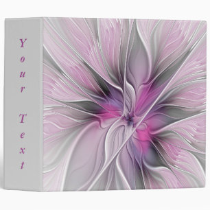Classeur Fractal Floral Moderne Abstrait Rose Gris Texte Pe