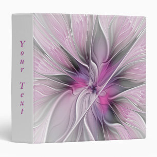 Classeur Fractal Floral Moderne Abstrait Rose Gris Texte Pe