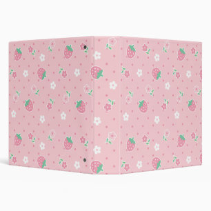 Classeur Fraises Fleurs roses Points Kawaii Cute Pastel