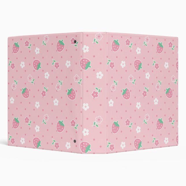 Classeur Fraises Fleurs roses Points Kawaii Cute Pastel (Arrière-plan)