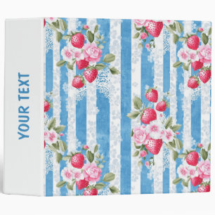 Classeur Fraises vintages et fleurs sur bandes bleues