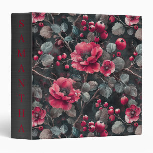 Classeur Framboise, fleurs bordeaux sur gris foncé
