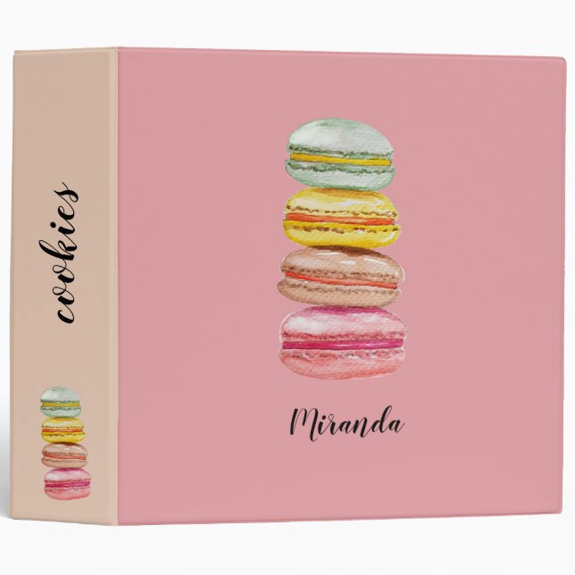 Classeur Français Macarons aquarelle peinte à la main (Devant/Côté)