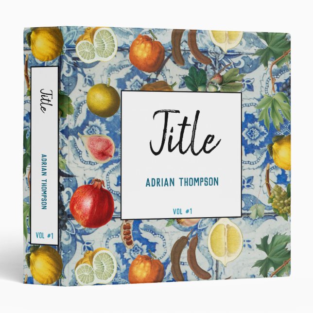 Classeur Fruit d'été méditerranéen & Mosaïque Bleue Blanc (Devant/Côté)