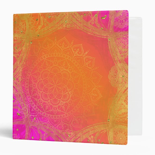 Classeur Fuchsia Pink Orange & Gold Indian Mandala Glam (Devant/Intérieur)