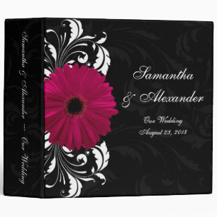 Classeur Fuchsia Scroll Gerbera Daisy avec noir et blanc