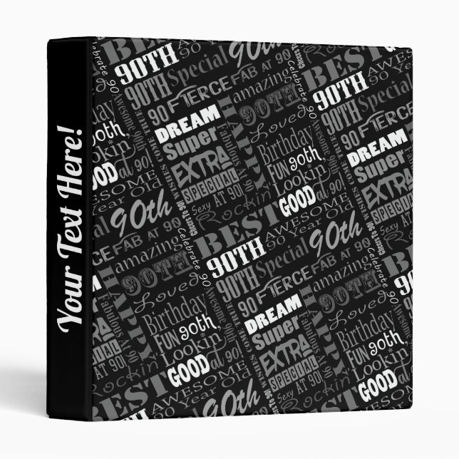 Classeur Fun 90ème anniversaire fête Monogramme personnalis (Devant/Côté)
