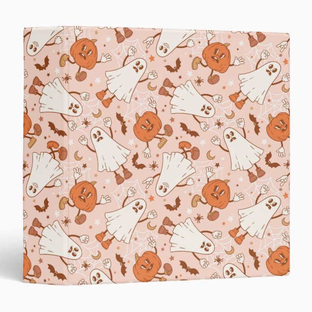 Classeur Fun Retro Ghost & Jack-O-Lantern Motif (Devant/Côté)