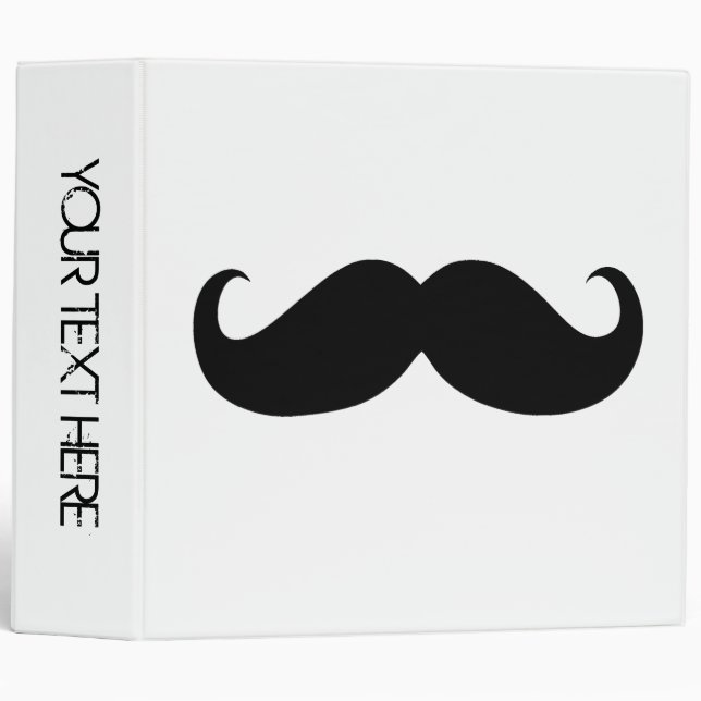 Classeur Funky Mustache noire sur blanc (Devant/Côté)