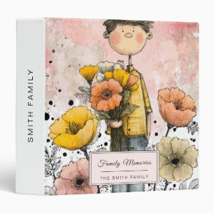 Classeur Garçon Fantaisiste Aquarelle avec Accents Floraux 