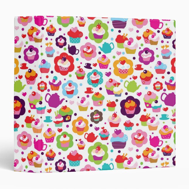 Classeur Gâteau de tasse et pot mignons de thé (Devant/Côté)