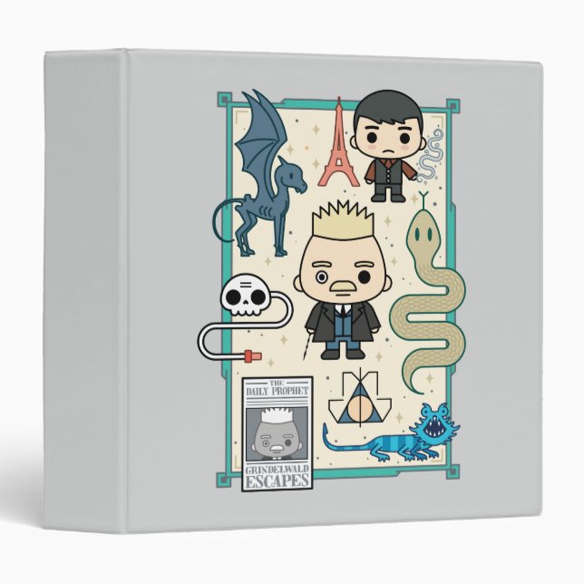 Classeur GELLERT GRINDELWALD™ et dessin sur os (Devant/Côté)