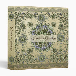 Classeur Généalogie victorienne romantique florale bleue