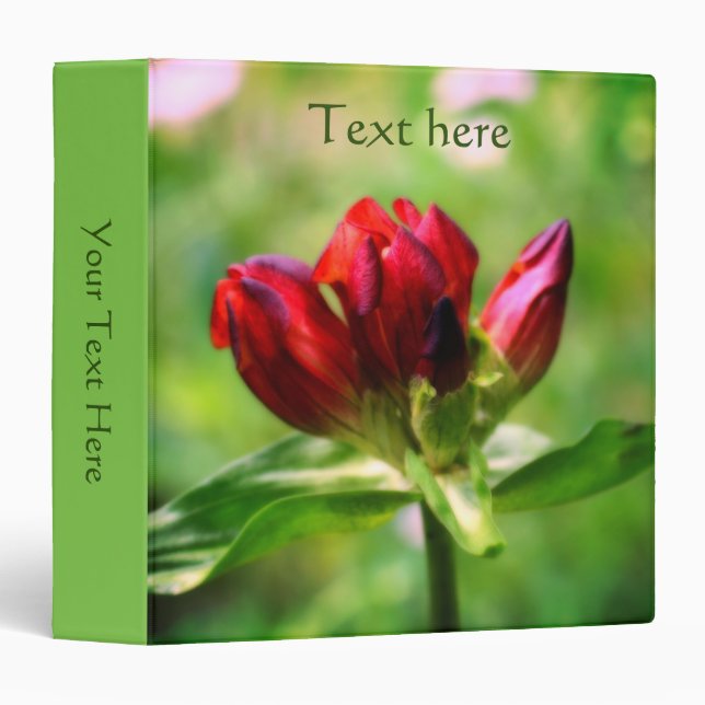Classeur Gentiane rouge en fleurs Fleur personnalisée (Devant/Côté)