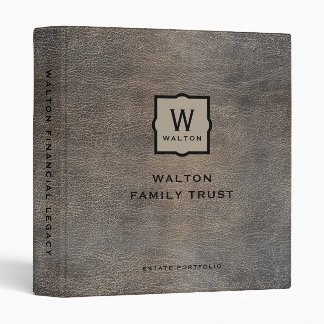 Classeur Genuine Cowhide Leather Look Monogram Family Trust (Devant/Côté)