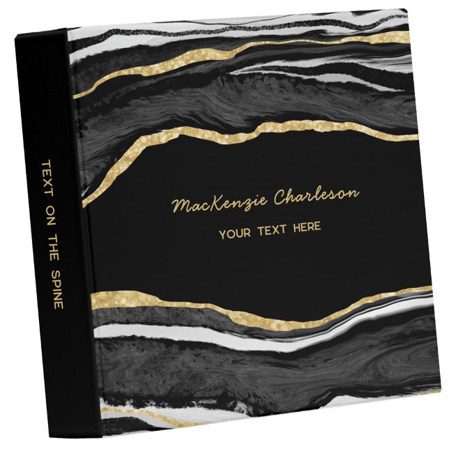 Classeur Géode de marbre noir Géode Parties scintillant d'o (Black marble agate geode gold effect modern business 3 ring binder)