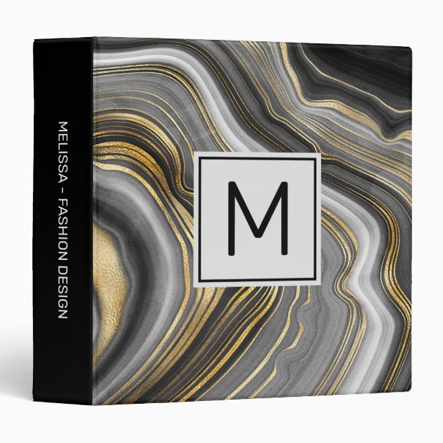 Classeur Géode moderne Gold & Grey Agate Geode Gemstone (Devant/Côté)