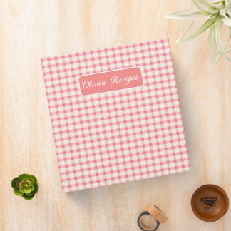 Classeur Gingham Recipes Blush Pink Check Cute Feminine