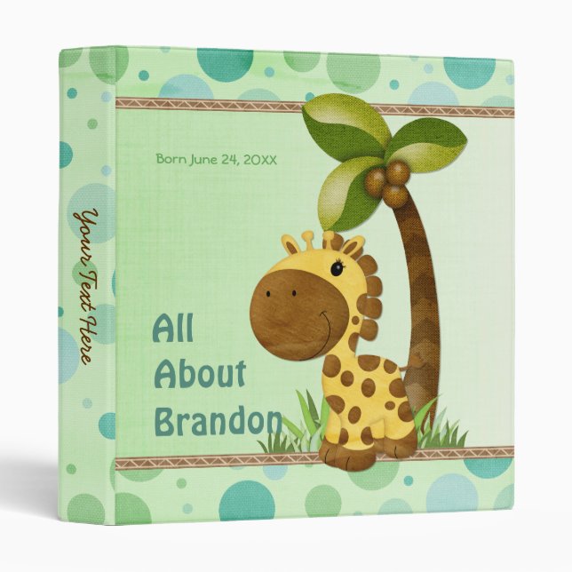 Classeur Giraffe pois - Album Neutral pour bébé Keepsaké (Devant/Côté)