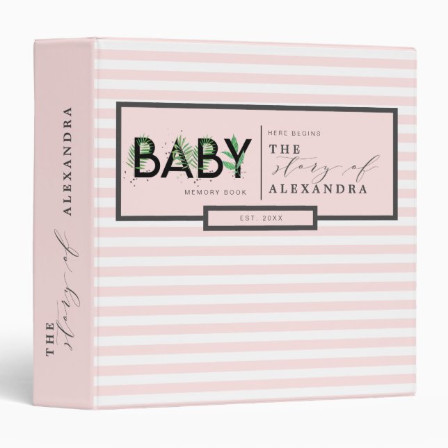 Classeur Girl Pink Baby Tropical Greenery Mémoire Livre Alb (Devant/Côté)