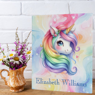 Classeur Girls Cute Rainbow Unicorn Nom personnalisé