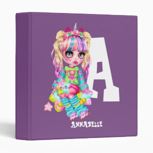 Classeur Girls Cute Unicorn Personnalisé Nommé Monogramme