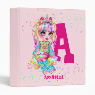Classeur Girls Cute Unicorn Personnalisé Nommé Monogramme